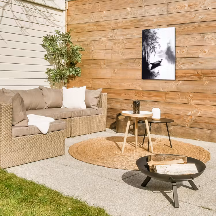 Boot - Rivier - Bamboe - Wit Tuinposter op houten frame 2 cm dik klein -sfeer2
