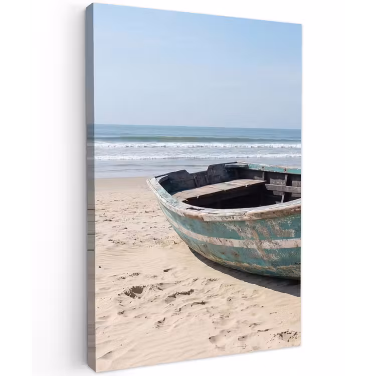 Boot - Zandstrand - Zee Tuinposter op houten frame 2 cm dik klein -3d