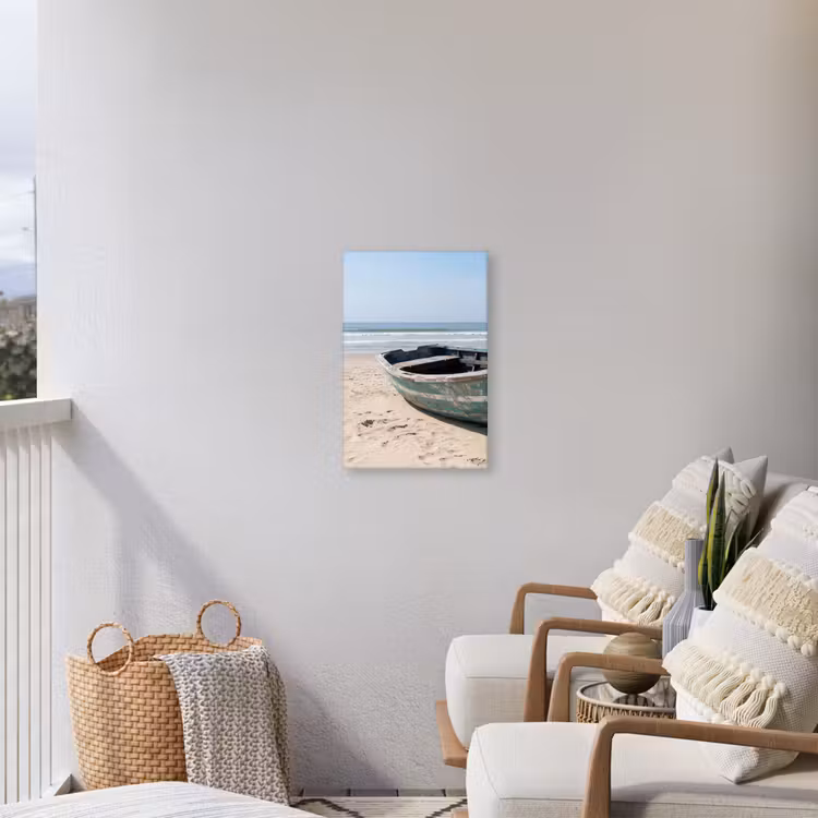 Boot - Zandstrand - Zee Tuinposter op houten frame 2 cm dik klein -sfeer1