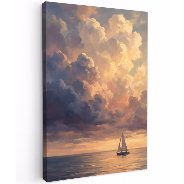 Boot - Zonsondergang - Zee - Natuur - Goud Tuinposter op houten frame 2 cm dik klein -3d
