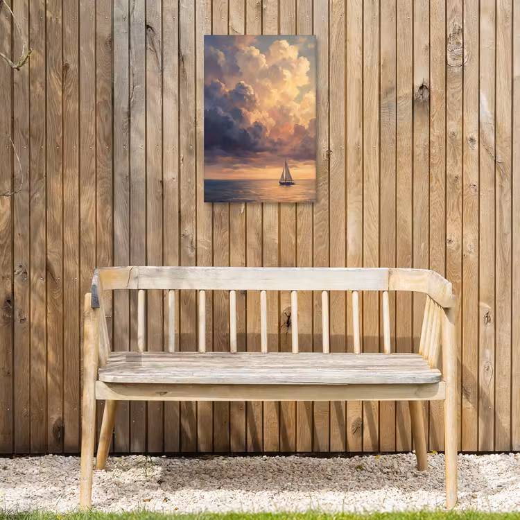 Boot - Zonsondergang - Zee - Natuur - Goud Tuinposter op houten frame 2 cm dik klein -sfeer4
