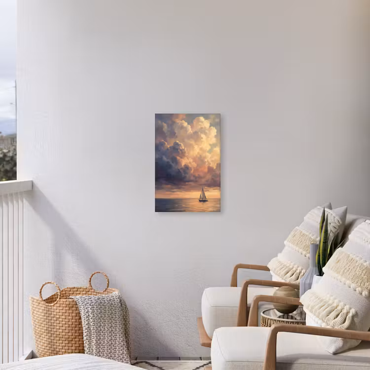 Boot - Zonsondergang - Zee - Natuur - Goud Tuinposter op houten frame 2 cm dik klein -sfeer1