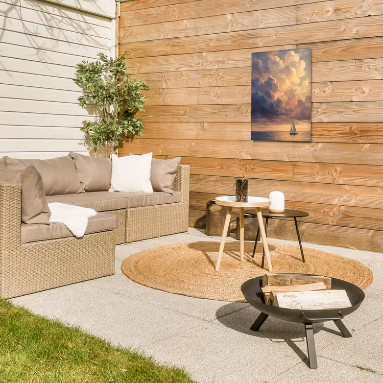 Boot - Zonsondergang - Zee - Natuur - Goud Tuinposter op houten frame 2 cm dik klein -sfeer2
