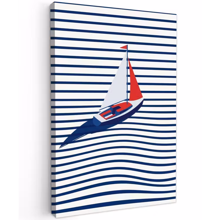 Boot - Water - Abstract - Blauw Tuinposter op houten frame 2 cm dik klein -3d