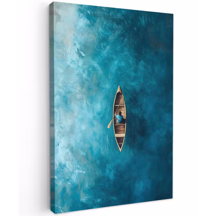 Bootje - Water - Blauw Tuinposter op houten frame 2 cm dik klein -3d