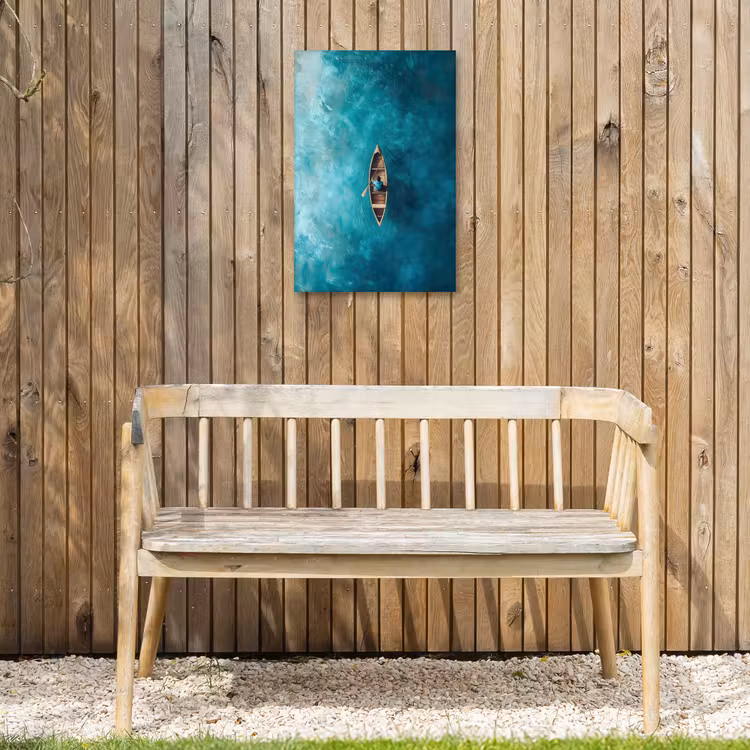 Bootje - Water - Blauw Tuinposter op houten frame 2 cm dik klein -sfeer4