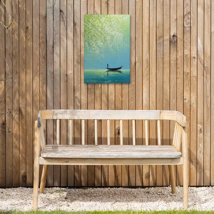 Bootje - Water - Bladeren - Bloesems Tuinposter op houten frame 2 cm dik klein -sfeer4