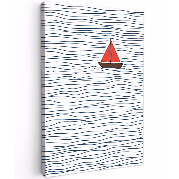 Boot - Water - Rood - Illustratie - Minimalistisch Tuinposter op houten frame 2 cm dik klein -3d