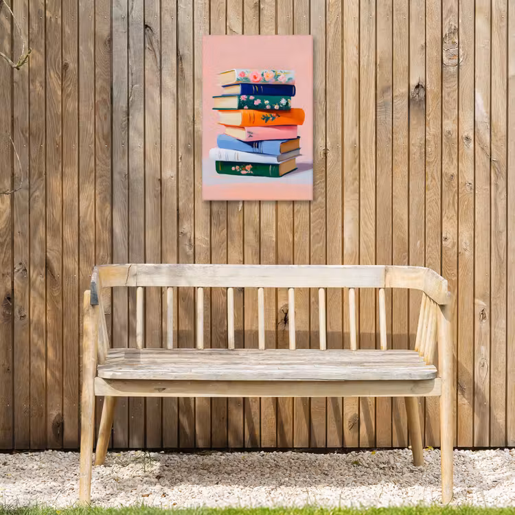 Boeken - Stapel - Kleurrijk Tuinposter op houten frame 2 cm dik klein -sfeer4