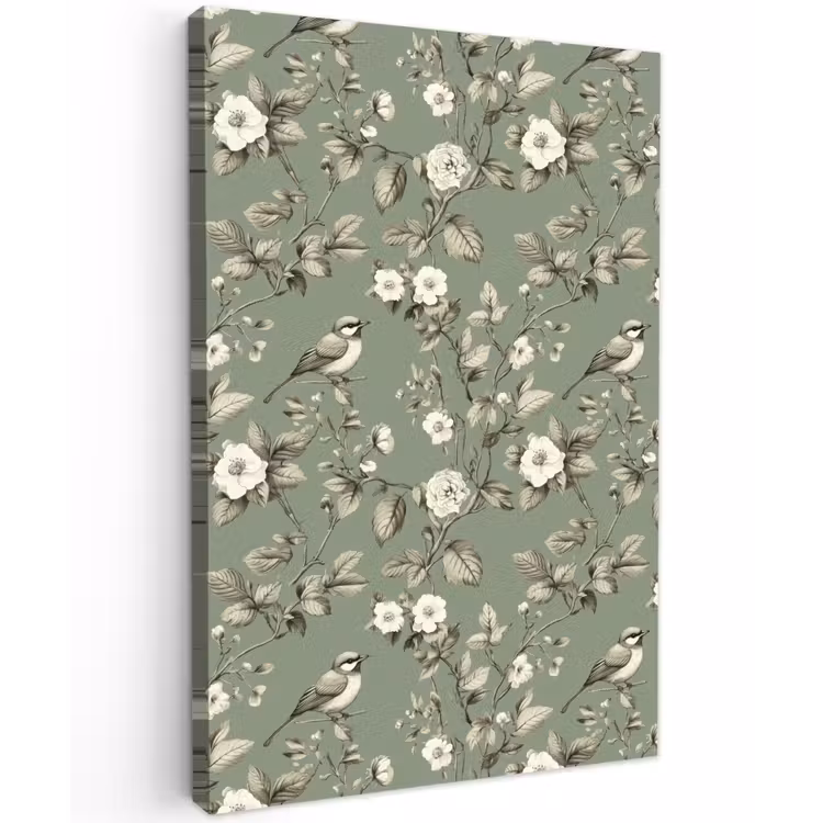 Botanisch - Vogels - Groen Tuinposter op houten frame 2 cm dik klein 841 -3d