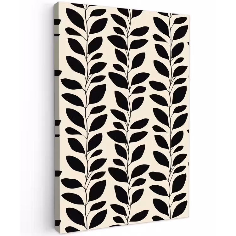 Botanisch - Dessin - Zwart - Beige Tuinposter op houten frame 2 cm dik klein 841 -3d