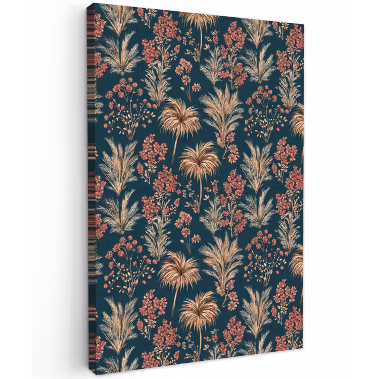 Botanisch - Patroon - Blauw Tuinposter op houten frame 2 cm dik klein 841 -3d