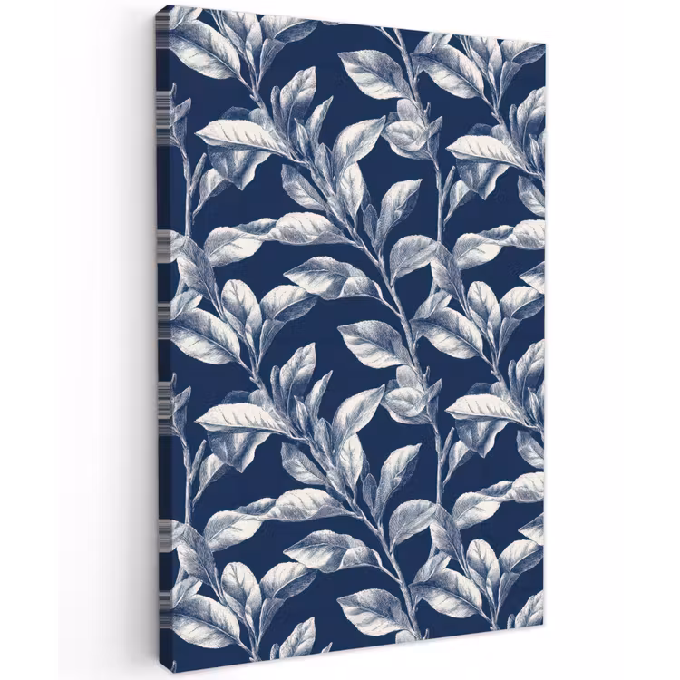 Botanisch - Patroon - Blauw Tuinposter op houten frame 2 cm dik klein 841 -3d