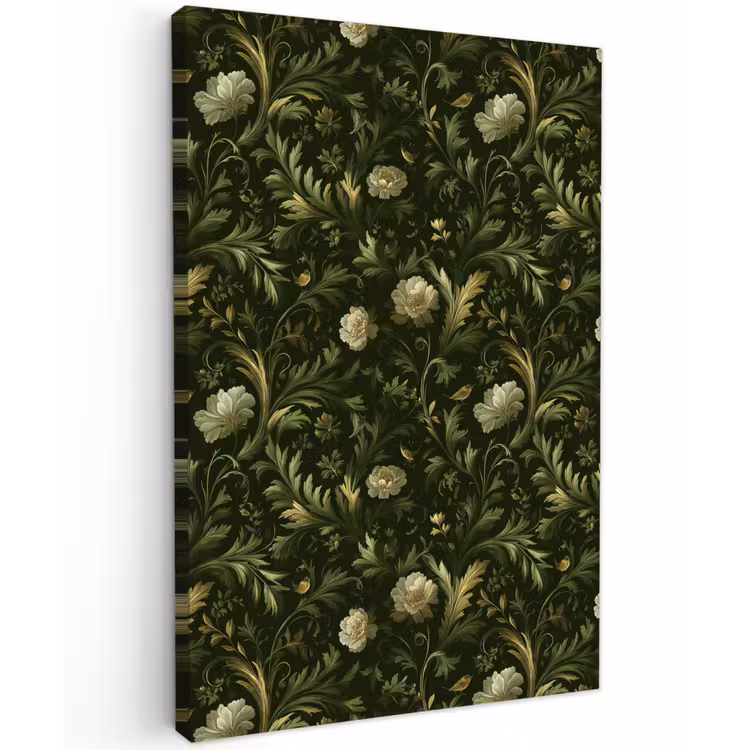 Botanisch - Naadloos - Bloemen Tuinposter op houten frame 2 cm dik klein 841 -3d