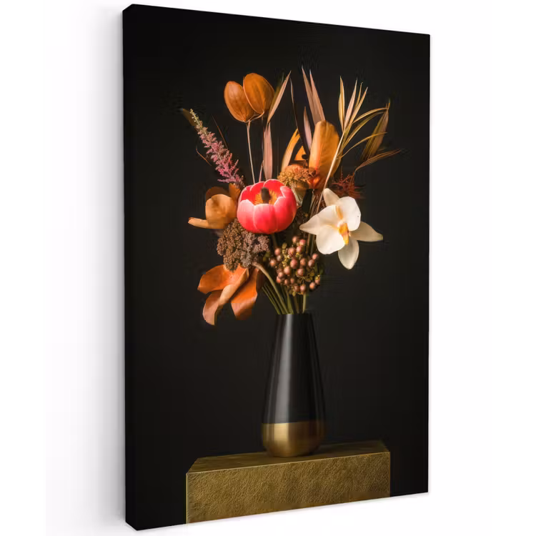 Boeket - Oranje - Gouden - vaas Tuinposter op houten frame 2 cm dik klein -3d