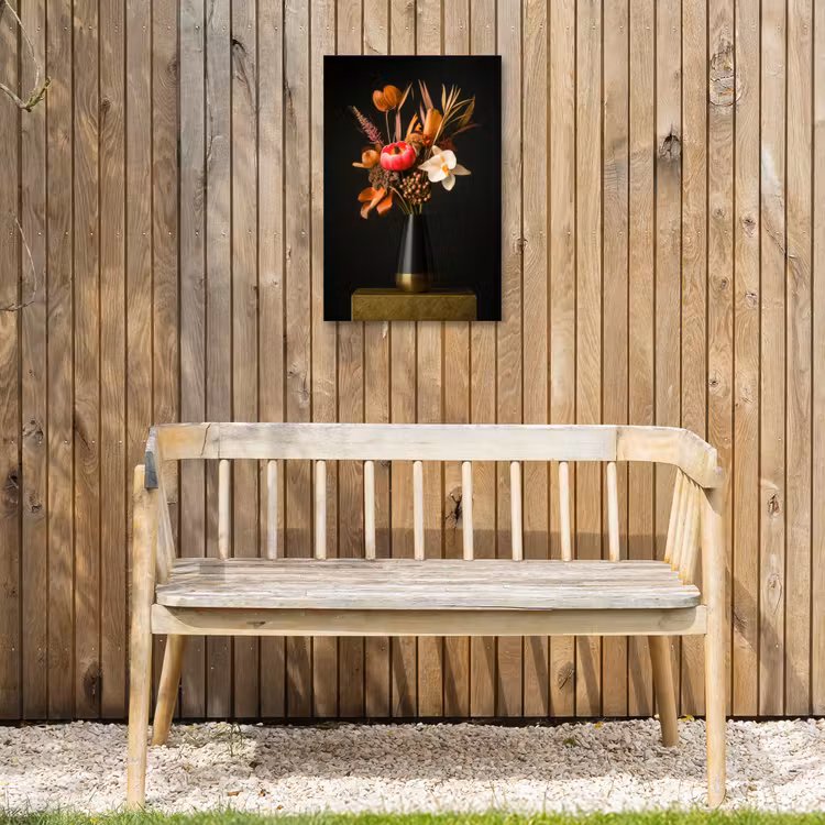 Boeket - Oranje - Gouden - vaas Tuinposter op houten frame 2 cm dik klein -sfeer4