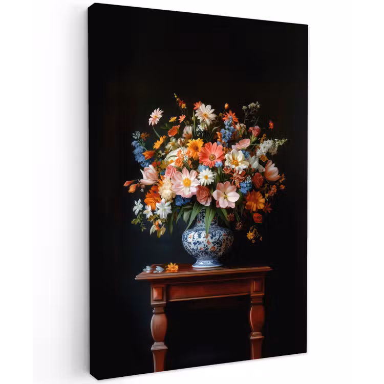 Boeket - Roze - Bloemen - Vaas Tuinposter op houten frame 2 cm dik klein -3d