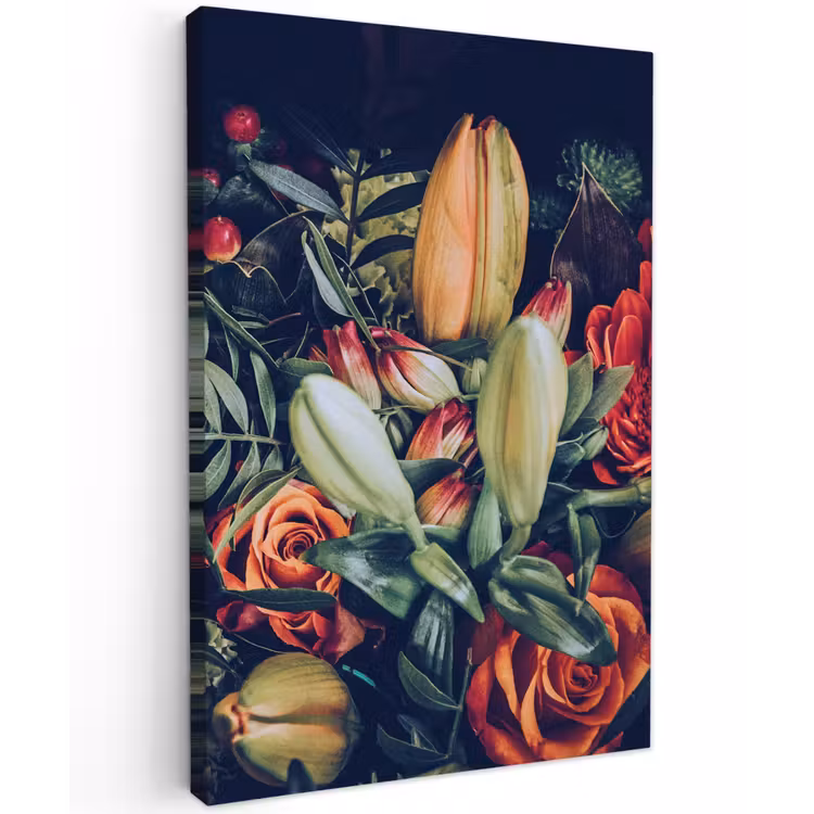 Boeket - Stilleven - Bloemen - Planten - Rood Tuinposter op houten frame 2 cm dik klein -3d