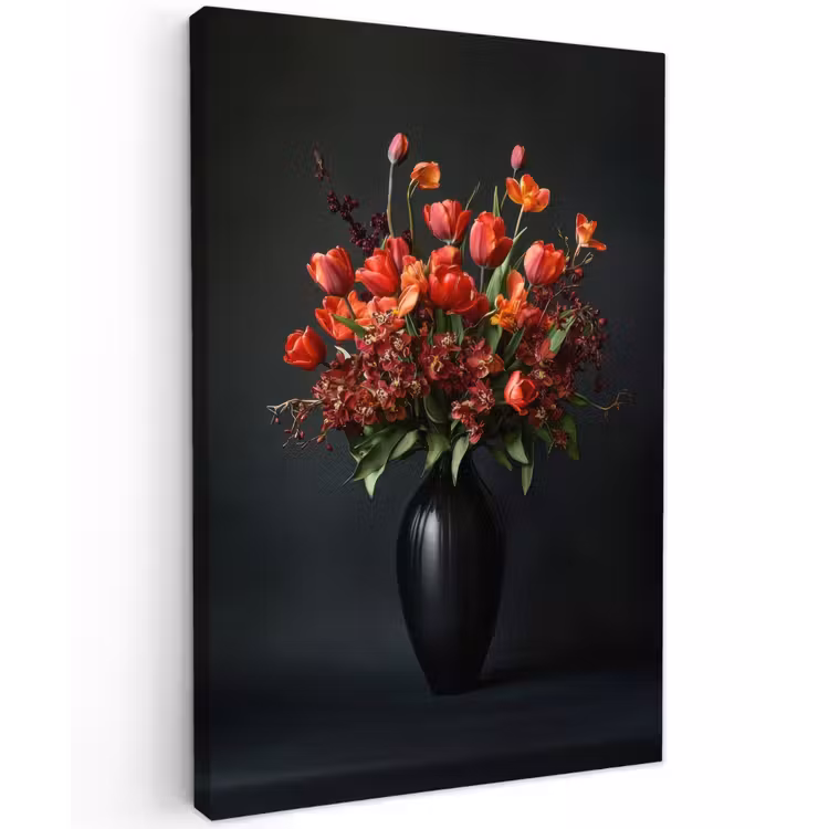 Boeket - Tulpen - Vaas - Rood Tuinposter op houten frame 2 cm dik klein -3d