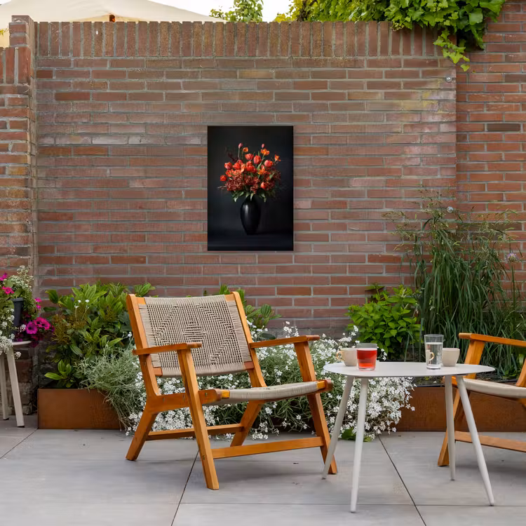 Boeket - Tulpen - Vaas - Rood Tuinposter op houten frame 2 cm dik klein -sfeer3