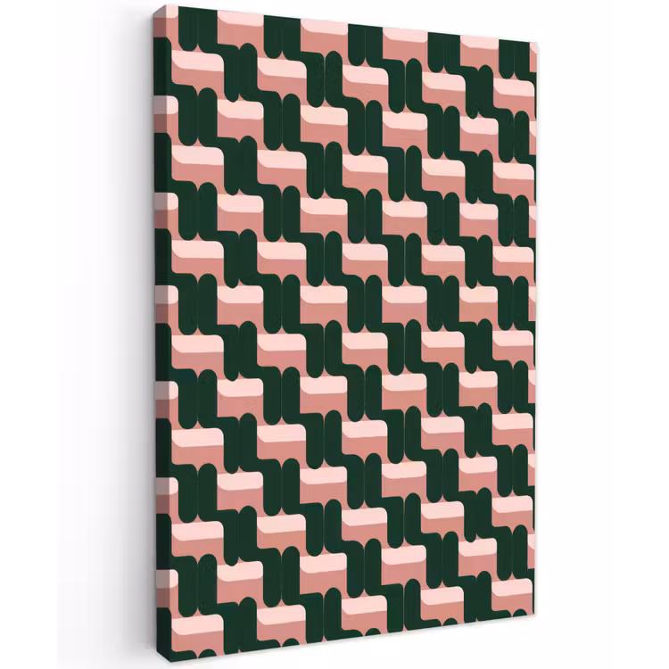Vlechtpatroon - Groen - Roze - Geometrisch Tuinposter op houten frame 2 cm dik klein 841 -3d