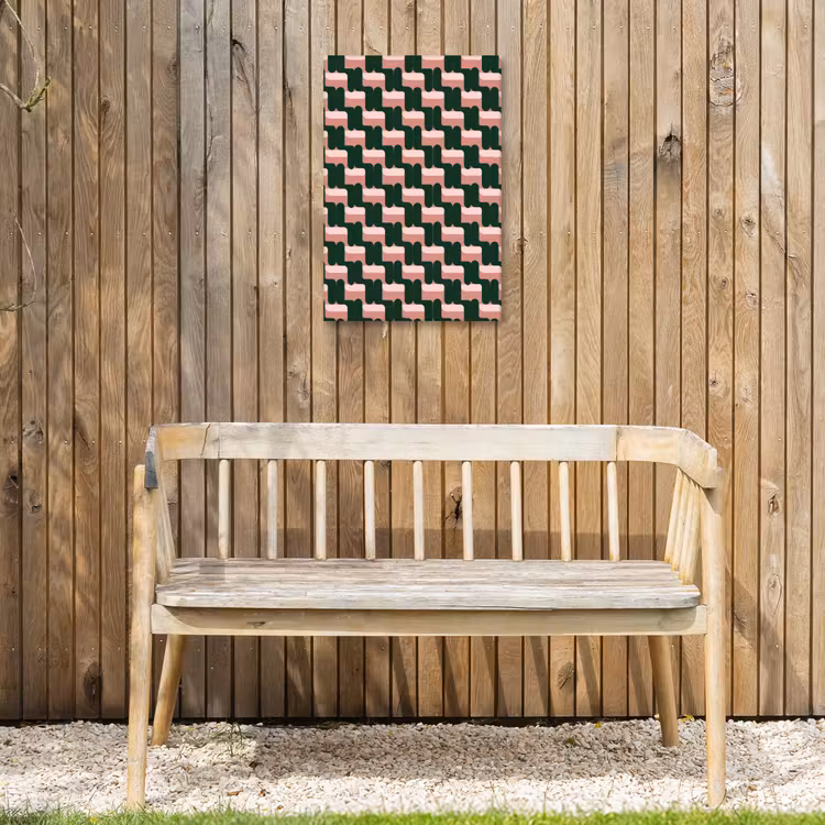 Vlechtpatroon - Groen - Roze - Geometrisch Tuinposter op houten frame 2 cm dik klein 841 -sfeer4