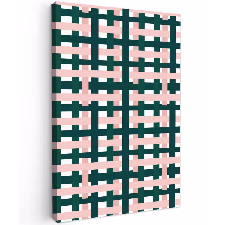 Vlechtpatroon - Groen - Roze - Grafisch Tuinposter op houten frame 2 cm dik klein 841 -3d