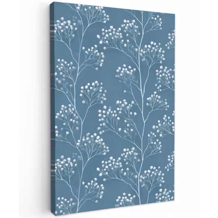 Takken - Bessen - Patroon - Lichtblauw Tuinposter op houten frame 2 cm dik klein 841 -3d
