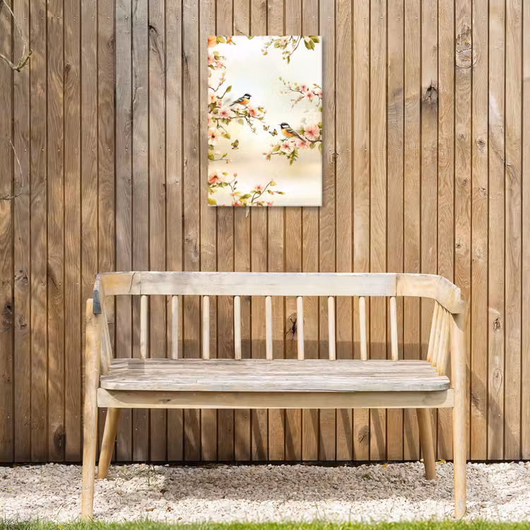 Takken - Bloemen - Vogeltjes - Roze Tuinposter op houten frame 2 cm dik klein -sfeer4
