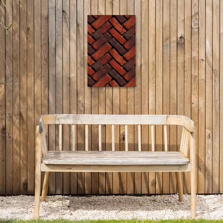 Bakstenen - Visgraat - Structuur - Roodbruin Tuinposter op houten frame 2 cm dik klein 841 -sfeer4