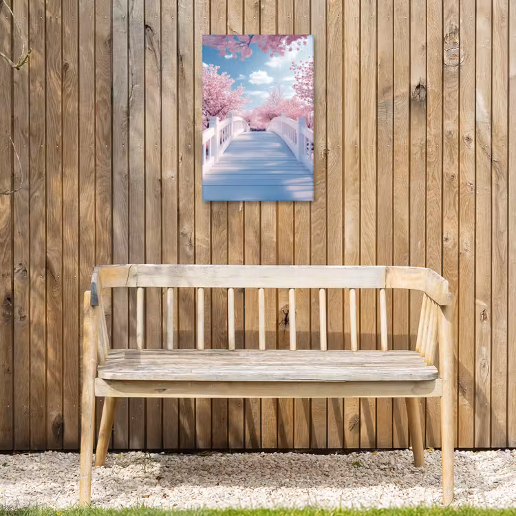 Brug - Kersenbomen - Wit Tuinposter op houten frame 2 cm dik klein -sfeer4