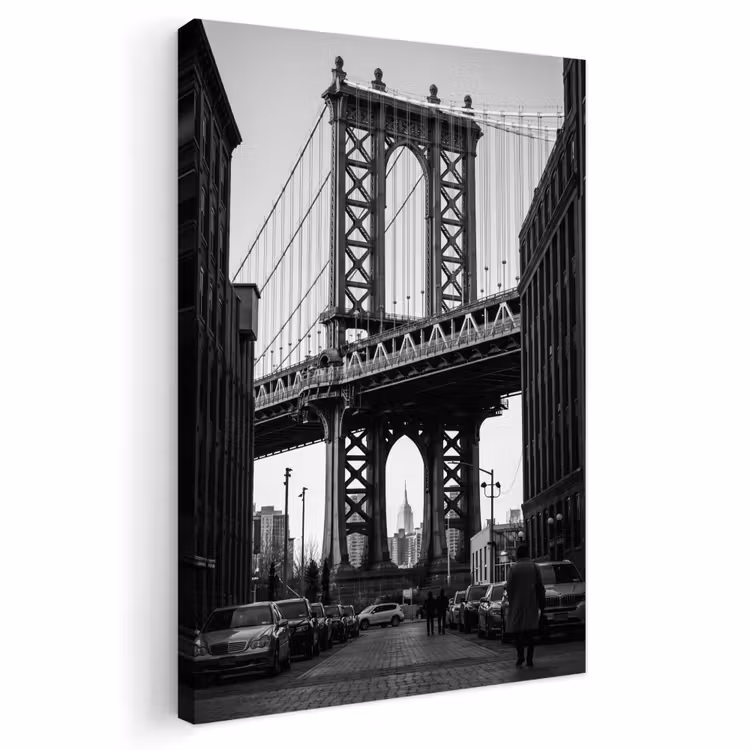 Brug - Stad - Architectuur - Modern - Zwart-wit Tuinposter op houten frame 2 cm dik klein -3d