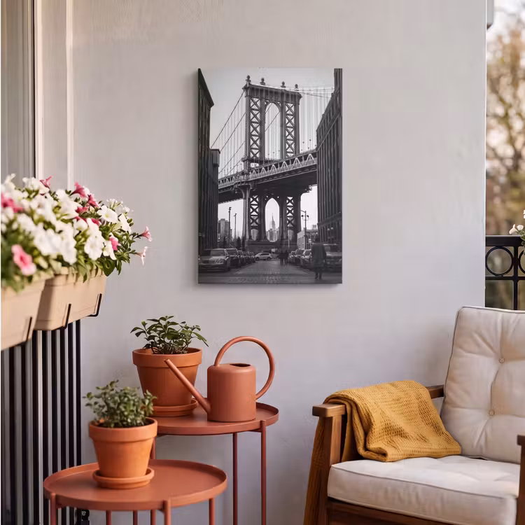 Brug - Stad - Architectuur - Modern - Zwart-wit Tuinposter op houten frame 2 cm dik klein -sfeer1