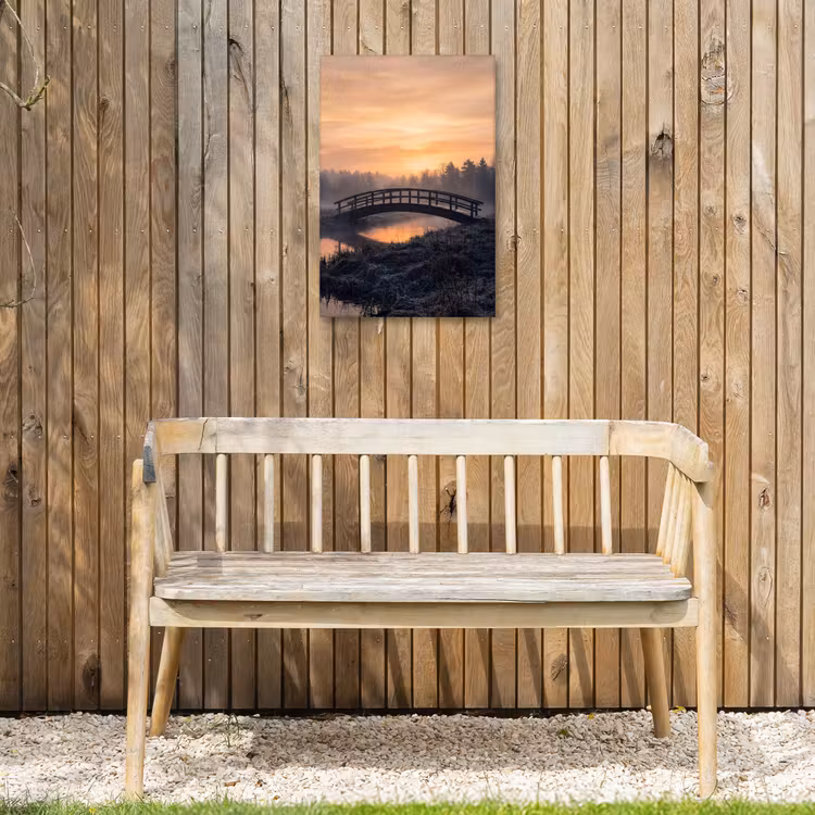 Brug - Mist - Bomen - Water Tuinposter op houten frame 2 cm dik klein -sfeer4
