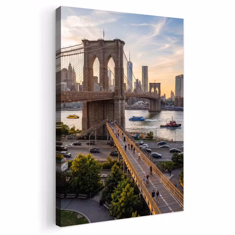 Brug - Rivier - Stad - Zonsondergang - Architectuur Tuinposter op houten frame 2 cm dik klein -3d