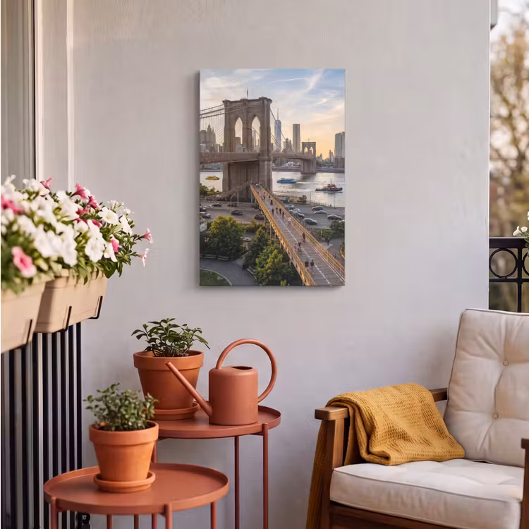 Brug - Rivier - Stad - Zonsondergang - Architectuur Tuinposter op houten frame 2 cm dik klein -sfeer1