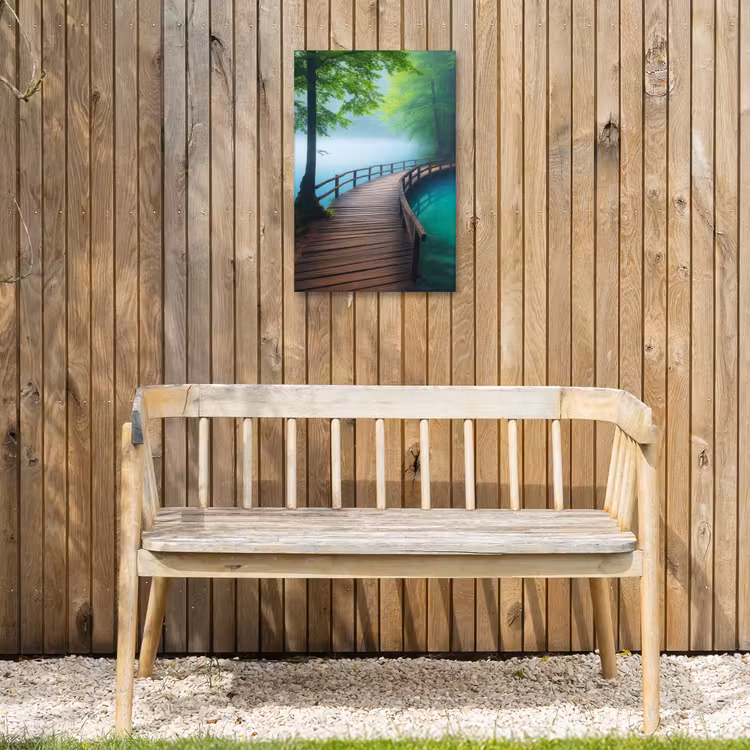 Brug - Water - Rivier - Bos Tuinposter op houten frame 2 cm dik klein -sfeer4