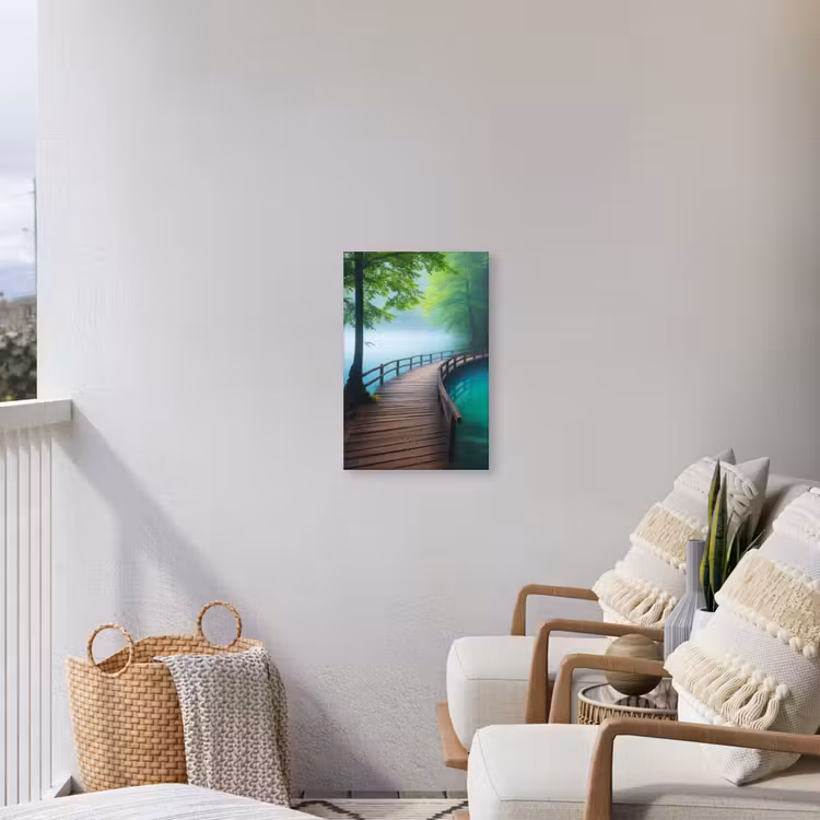 Brug - Water - Rivier - Bos Tuinposter op houten frame 2 cm dik klein -sfeer1