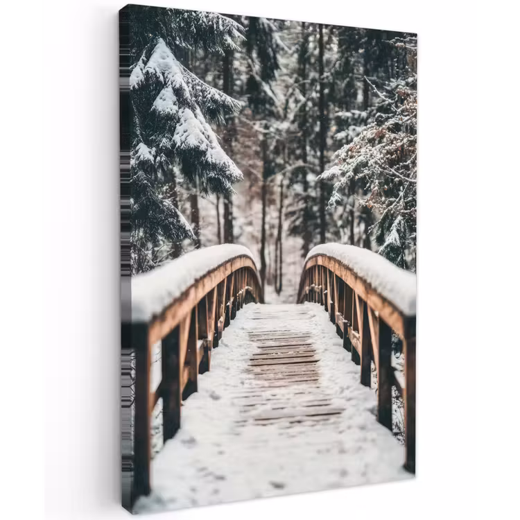 Brug - Winterlandschap - Bos - Natuur - Sneeuw Tuinposter op houten frame 2 cm dik klein -3d