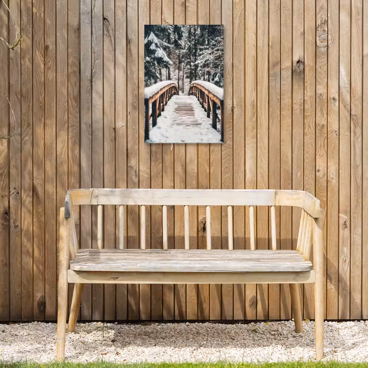 Brug - Winterlandschap - Bos - Natuur - Sneeuw Tuinposter op houten frame 2 cm dik klein -sfeer4