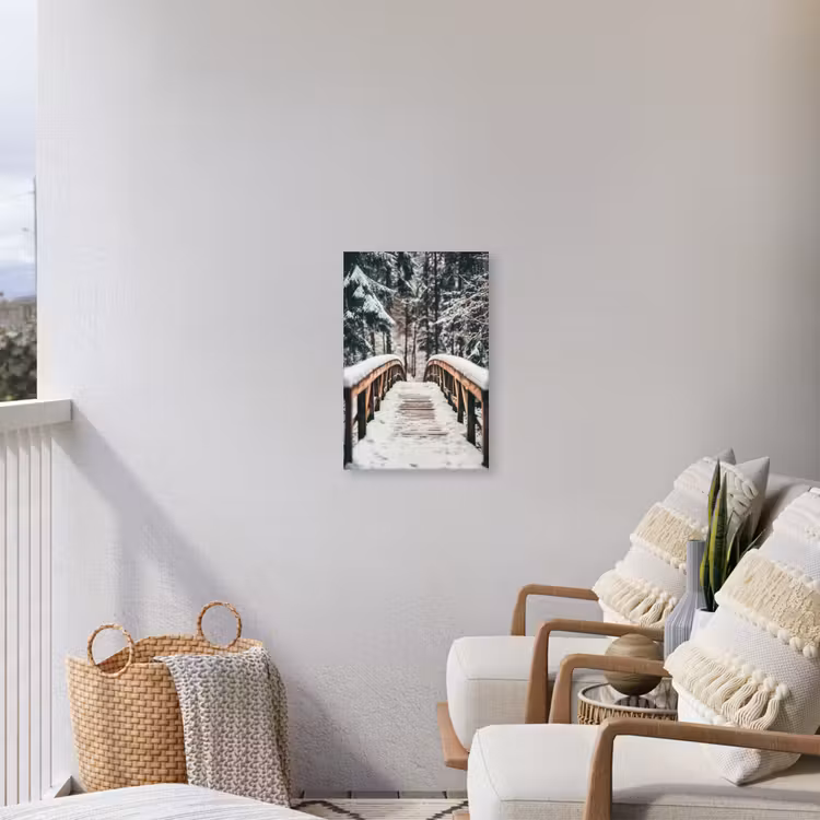 Brug - Winterlandschap - Bos - Natuur - Sneeuw Tuinposter op houten frame 2 cm dik klein -sfeer1