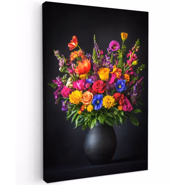 Felgekleurd - Bloemen - Vaas Tuinposter op houten frame 2 cm dik klein -3d