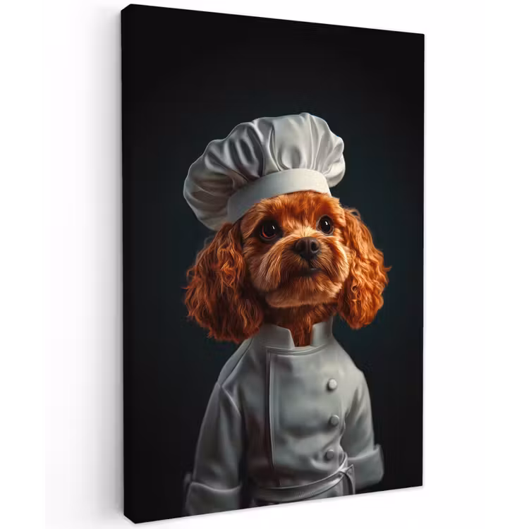 Bruin - Kok - Hondje Tuinposter op houten frame 2 cm dik klein -3d