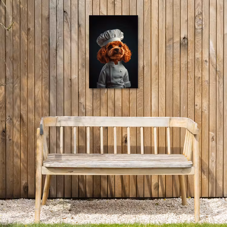 Bruin - Kok - Hondje Tuinposter op houten frame 2 cm dik klein -sfeer4