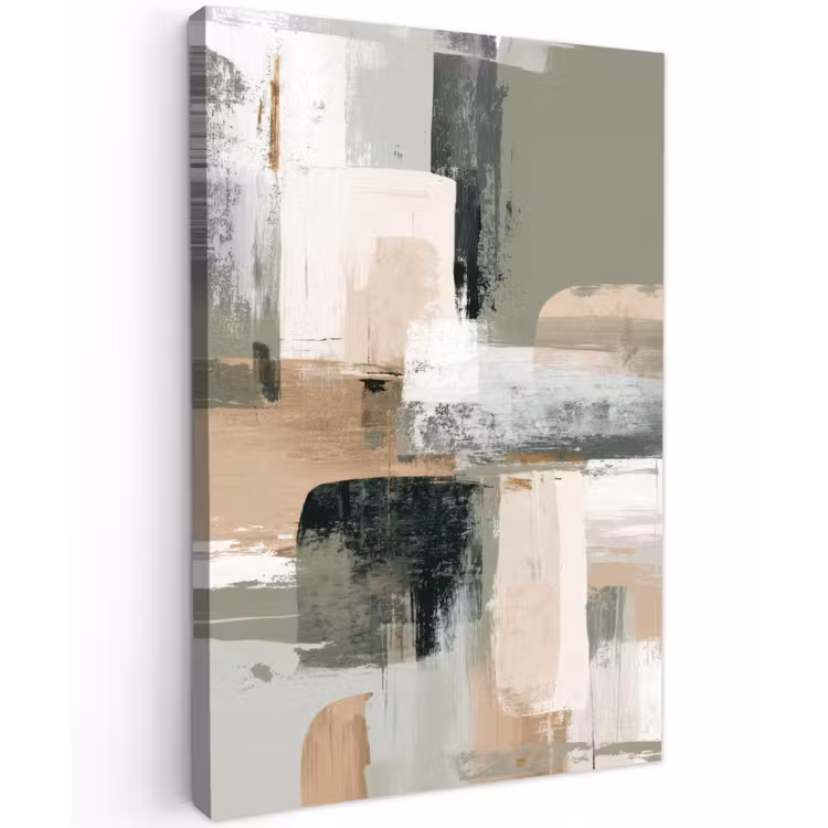 Penseelstreken - Abstract - Aardetinten Tuinposter op houten frame 2 cm dik klein -3d