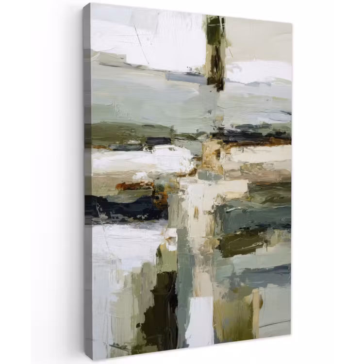 Penseelstreken - Groen - Abstract - Japandi Tuinposter op houten frame 2 cm dik klein -3d