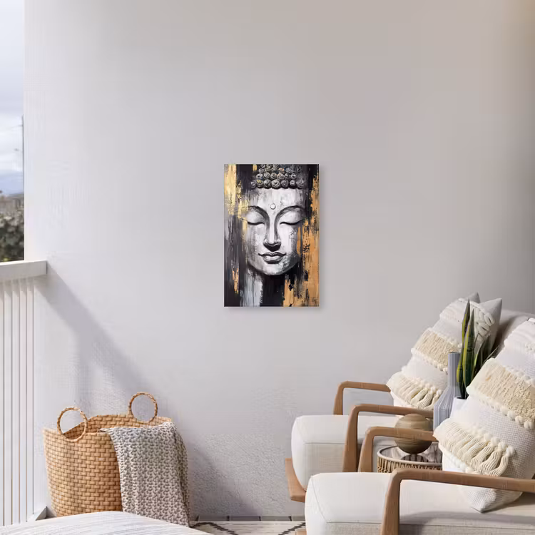 Boedhha - Penseelstreken - Goud - Abstract Tuinposter op houten frame 2 cm dik klein -sfeer1