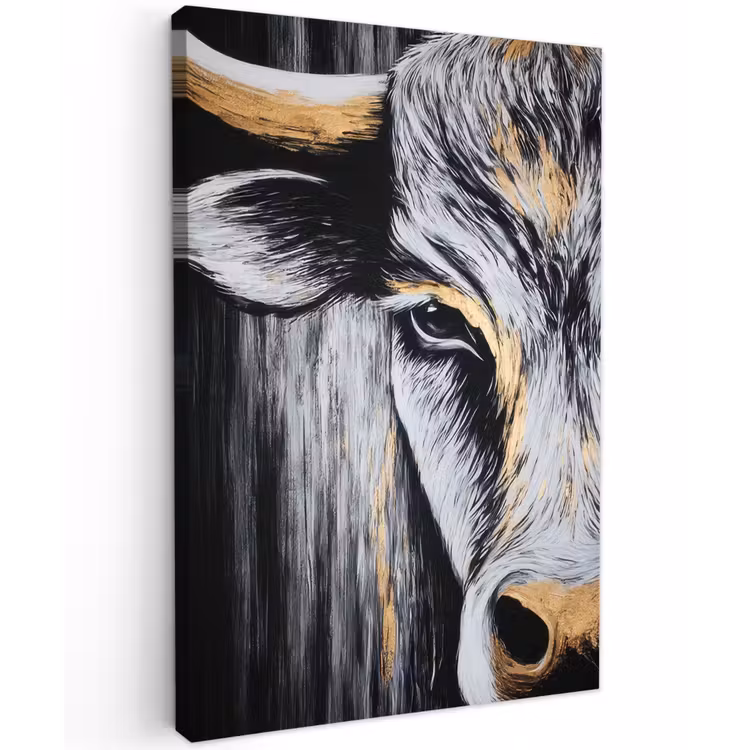 Stier - Hoorns - Snuit - Goud Tuinposter op houten frame 2 cm dik klein -3d