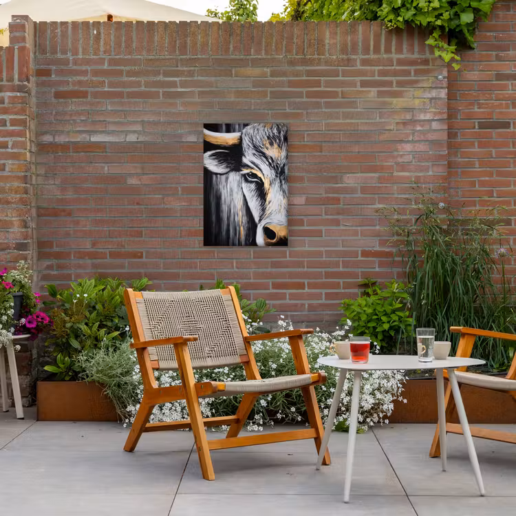 Stier - Hoorns - Snuit - Goud Tuinposter op houten frame 2 cm dik klein -sfeer3