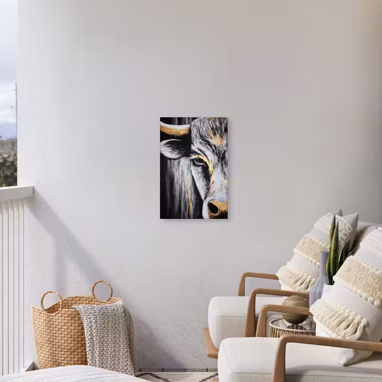 Stier - Hoorns - Snuit - Goud Tuinposter op houten frame 2 cm dik klein -sfeer1